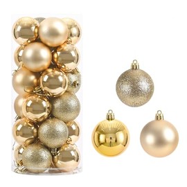 Mini Christmas Balls Ornaments, Shatterproof Mardi Gras Hanging Balls for Xmas Tree, Holiday, Wedding, Party (Gold)