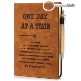 Gaillty Sobriety Gifts for Women Men Sobriety Journal Engraved Notebook with Pen, One Day at a Time Sober Keychain Aa Na Recovery Gift from Addiction, Clean and Sober Encouragement