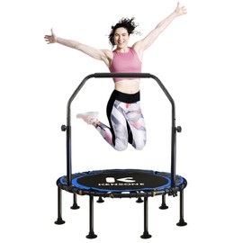 K KENSONE 48" Mini Rebounder for Adults with Bungee Cords, 550LBS Quiet Indoor Exercise Trampoline with Adjustable Foam Handle Bar for Gym Workout, Home Fitness, Blue