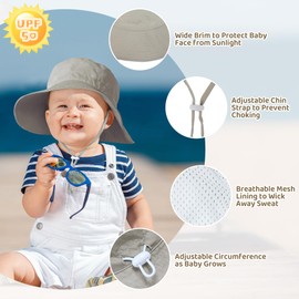 Baby Sun hat Sun Protection Infant Bucket Hat Wide Brim Baby Boy Hats Adjustable Toddler Summer Swim Beach Cap 6-24 Months