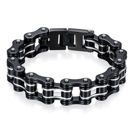 Oidea Men’s, Stainless Steel, Bicycle Chain Bracelet, 13 mm Wide, Biker-Style Link Bracelet, Polished Curb Chain Bracelet, Biker Motorcycle Chain, Black, Silver, Gold, Stainless Steel