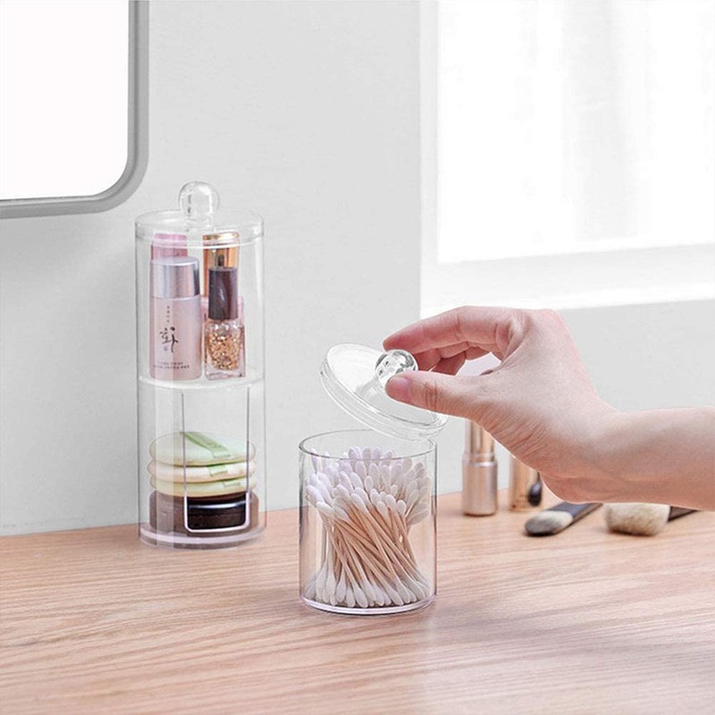 Feelava 3 Pcs Clear Acrylic Cotton Ball Holder Cotton Swab