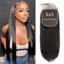 DUAUJUIU Lace Closure Real Hair Lace Closure Natural Black Brazilian Human Hair HD Lace Closure Straight Natural Black 12 Inches (30 cm)