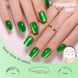 CUZIAM Green Cat Eye Press on Nails Short Square, Shimmer Magnetic Gel Dark Black Green St. Patrick's Day False Nail Tips, 24pcs Glossy Reusable Natural Fit Full Cover Glue on Fake Nails for Women