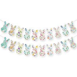 Whaline Pancarta de Pascua con cuerda, 20 unidades, diseño floral de conejo, colorido, vintage, premontado, guirnalda de banderines de primavera, decoración colgante para el hogar, Pascua, primavera,