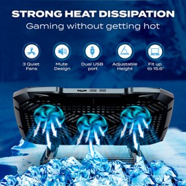 Aimzone - Gaming Laptop Cooling Pad with 3 Quiet LED Fans, Laptop Cooler Stand, Enhanced System, Height Adjustable, Ergonomic Design, 12 in to 15.6 in, USB Powered