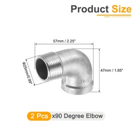 sourcing map 2 Pcs 3/4" PT Male x Female 90 Degree Elbow Stainless Steel Water Pipe Fittings Air Hose PVC Tube Cast