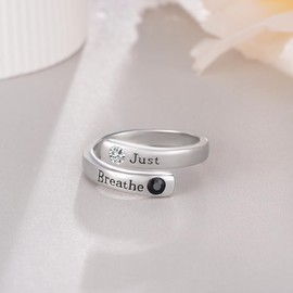 Cujiesp Hope Rings 925 Sterling Silver Inspirational Gift for Women Just Breathe Ring for Men Healing Wrap Open Adjustable Encouragement Jewelry Gift to Friends