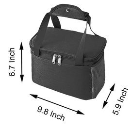 Yansanido 6L Thickened Black Reusable Insulated Lunch Bag for Women and Men Travel Picnic and Lunch Box (Small, Black)
