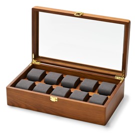 Oirlv Solid Wood Watch Box Organiser with Lid, 10 Watch Storage, Watch Case with Removable Watch Cushion (Dark Grey)