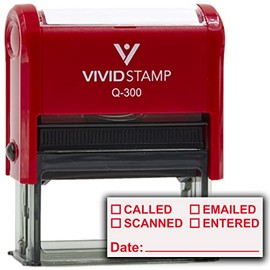 [] Called [] Scanned [] Emailed with Date Line Self-Inking Office Rubber Stamp (Red Ink) - Q-300