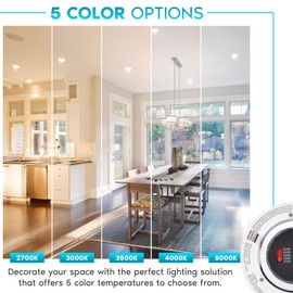 LUXRITE 4 Inch Gimbal LED Recessed Lighting Can Light, 8W=60W, 5 Color Selectable 2700K-5000K, CRI 90, Dimmable Adjustable LED Downlight, 700 Lumens, Wet Rated, Energy Star, ETL Listed