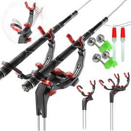 Fishing Rod Holder for 1 & 2 Rods, Small & Compact Universal Fishing Stand Including 2 x Eel Bell and 2 x Glow Sticks Bite Alarm Fishing Rod Holder Floor Rod Holder Fishing Rod Holder