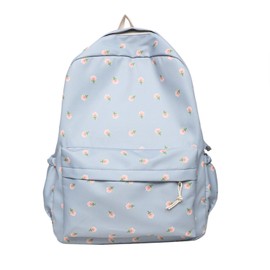 MININAI 2025 Kawaii Floral Print Backpack with Pendant Preppy Backpack Cottagecore Bag Coquette Aesthetic Backpack Daypack (Sky,One Size)