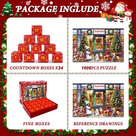 Christmas Advent Calendar 2024 - Christmas Advent Calendar Jigsaw Puzzle 1008,Jigsaw Advent Calendar,Surprise Christmas Countdown Calendars,Christmas For Women Men Kids