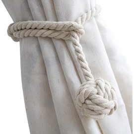 Cedilis 6 Pack Rural Curtain Tiebacks, Handmade Curtain Ropes Holdbacks, Natural Cotton Cord Knot Ball Decorative Retro Drapery Tiebacks Tie Band, Beige