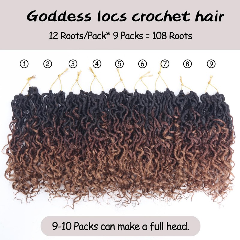 Vemet Goddess Locs Crochet Hair,8 Inch 9 Packs Faux Locs