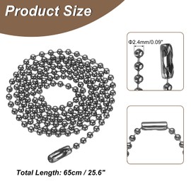 sourcing map Iron Ball Chain 2.4mm 19.7" Length Round Bead Necklace Dog Tag Pull Chains with Connectors Clasps for Men Women Jewelry Making Bracelets Keychain, Gun Black