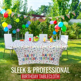 2 Pack Happy Birthday 6 Foot Spandex Tablecloth – Stretch Fitted 6FT Table Cover, Wrinkle-Free, Reusable & Durable for Birthday Parties, Indoor & Outdoor Decor