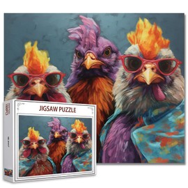 Tucocoo Rustic Chickens Jigsaw Puzzle 1000 Pieces Puzzles for Adults, Funny Animals Portrait Jigsaw Puzzles for Challenging Family Activity Games Colorful Puzzle for Home Decor Gifts - 27 x 20 Inches