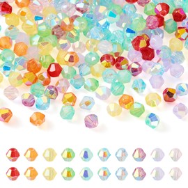 Beadthoven 400Pcs 4mm Faceted Bicone Glass Beads, AB Color Small Crystal Bicone Beads Luster Sparkly Crystal Gem Beads Loose Pastel Bead Spacers for Bracelet Necklace Jewelry Making DIY Craft Supplies