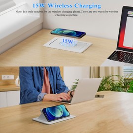 Pop Up Outlet with 20W USB C, Pop up Power Outlet with 15W Wireless Charging, 2 AC Outlets and 18W USB A Ports, Recessed Power Strip with 6FT Cords for Office, Conference, Bedroom,White