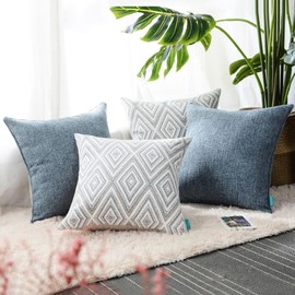 THOHAG Set of 4 Throw Pillow Covers 18 x18 inches, Soft Linen Cushion Covers, Square Decorative Couch Pillows Covers for Sofa Living Room, Blue