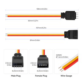 BTF-LIGHTING 10 Pairs 3 Wires(+V CW WW) JST SM 15cm 22AWG Wire Cable Male/Female Connector Plug for 3pin SMD FCOB COB CCT LED Strip Light