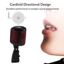 Vintage Microphone, Retro Style Dynamic Microphone, Zinc Alloy Self Tensioning Rotating Rack Retro Dynamic Vocal Microphone for KTV Party (Black)