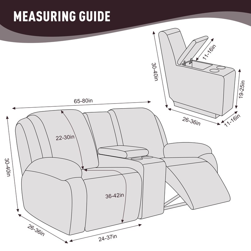 KinCam Loveseat Recliner Covers with Middle Console Slipcover, Recliner Sofa