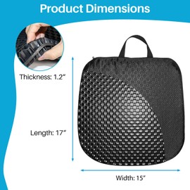 Gel Seat Cushion for Long Sitting With handle-Large & Thick & Soft & Breathable-Gel Cushion for Wheelchair, Gel Chair Cushion for Hip Pain, Gel Seat Cushion for Office Chair (Black, 17 x 15 inches)