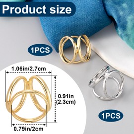 Joez Wonderful 2pcs Scarf Ring Clip, 3-Ring Silk Scarf Buckle for Women Girls, Shawl Clips Scarf Clasp Holder Scarves Pin for Clothing Decoration (Gold, Silver)