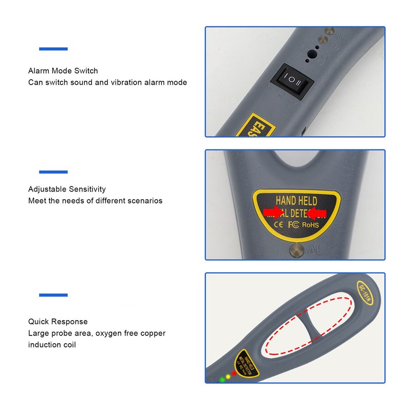 Handheld Metal Detector Sound Light Vibration Alarm High Sensitivity Metal