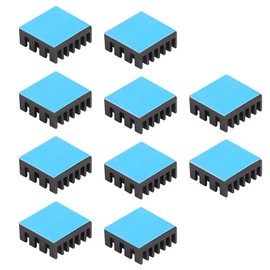 Awxlumv 10pcs 14mm Aluminum Heatsink Kit 14x14x6mm/ 0.55x0.55x0.24 inch + Thermal Conductive Adhesive Tape Small Mini Cooler Fins Heat Sink for Cooling VRM IC Chips VRAM VGA RAM MOSFET (14mmx14mmx6mm)