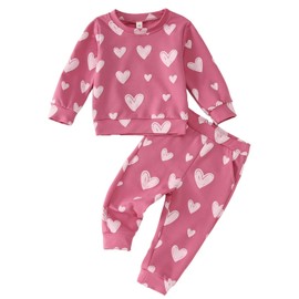 Ritatte Toddler Baby Girl Valentines Outfit Love Heart Lollipop Crewneck Sweatshirt Pants Spring Fall Clothes 2Pcs Set(Pink-white heart,18-24 Months(100))