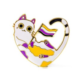 Nonbinary Color Pride Cute Cat Enamel Pin They Them Pronoun Pins Brooch Badge Jewelry (1)