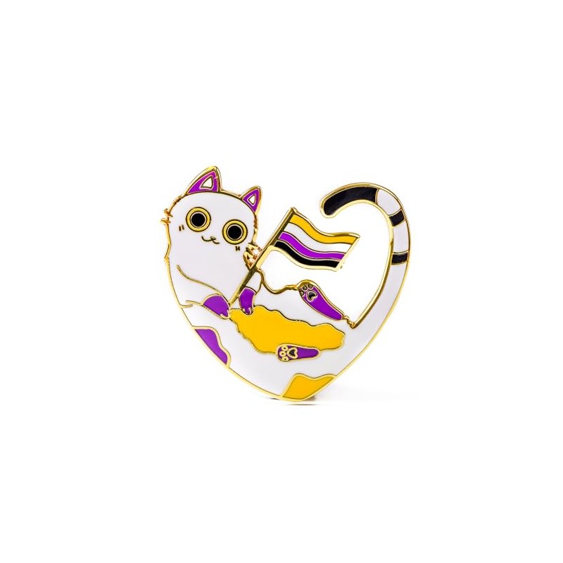 Nonbinary Color Pride Cute Cat Enamel Pin They Them Pronoun