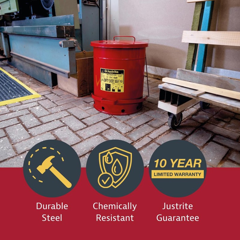 Justrite 10 Gallon Galvanized Steel Oily Waste Can, 18" x