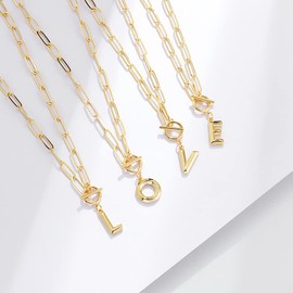 Jukoclut Paperclip Chain Toggle Clasp Initial Pendant Letter Necklaces for Women Gold Plated H