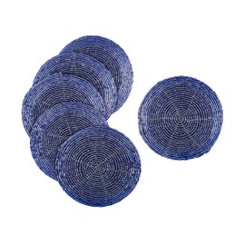 Handmade Beaded Wire Coaster Set of 6-4 Inch Round Coasters, Elegant Beautiful Stylish Decorative Drink Coaster Perfect for Home, Office, Christmas, & Everyday Use - Royal Blue