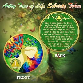 ACGZQY ACGZQY Sobriety Coin - 1 Year Artsy Butterfly Tree of Life Sobriety Chip AA Coin and Medallions Sober Token Narcotics Alcoholics Anonymous Recovery Gifts