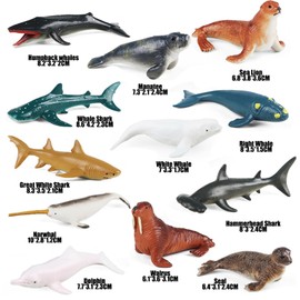 JOKFEICE Animal Figures 12pcs Realistic Marine Animals Figurines Includes Whale, Manatee, Seal etc. Science Project, Learning Educational Toys, Birthday Gift for Kids