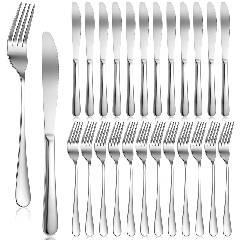 Xosjska 24 Pcs Stainless Steel Silverware Dinner Fork and Knife