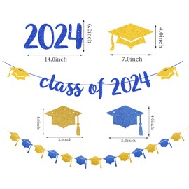 Navy-Blue Gold Party-Decorations Graduation Banner-Streamers - 18pcs Kits Class of 2023 Garland, Paper Tissue Pom Poms Fan, Honeycomb Lanterns Congrate Grad Congratulations Decor Panduola