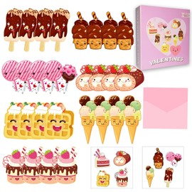 32 Pieces Valentines Day Cards for Kids, 8 Assorted Designs of Valentines Cards with Envelopes & Stickers for Boys Girls Classroom School Exchange (Dessert)