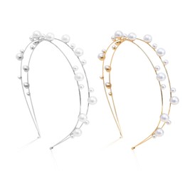 2 Pieces Double Layer Pearl Headbands, Pearl Hair Accessories, Elegant Hair Accessories, Hair Accessories, Women's Hair Accessories, Glitter Hair Accessories (Gold, Silver)