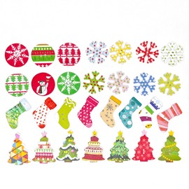 CANDEOLA 120-Pcs 1" Mixed Christmas Wooden Buttons | Christmas Tree Snowflake Stocking Bell Shaped Buttons for Sewing Clothes Crafts Decorations (25mm)