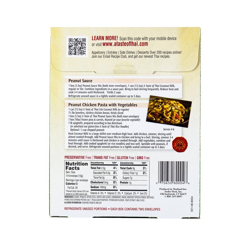 A Taste of Thai Peanut Sauce Mix, 3.5 oz Box,