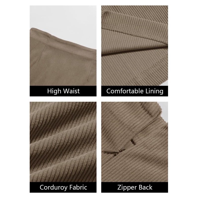 Wenrine Womens Mini Skirt High Waisted Corduroy Basic Casual A-line