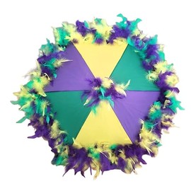 Mardi Gras Second Line Umbrella Parasol with Purple, Green, Yellow Feather Accent from New Orleans